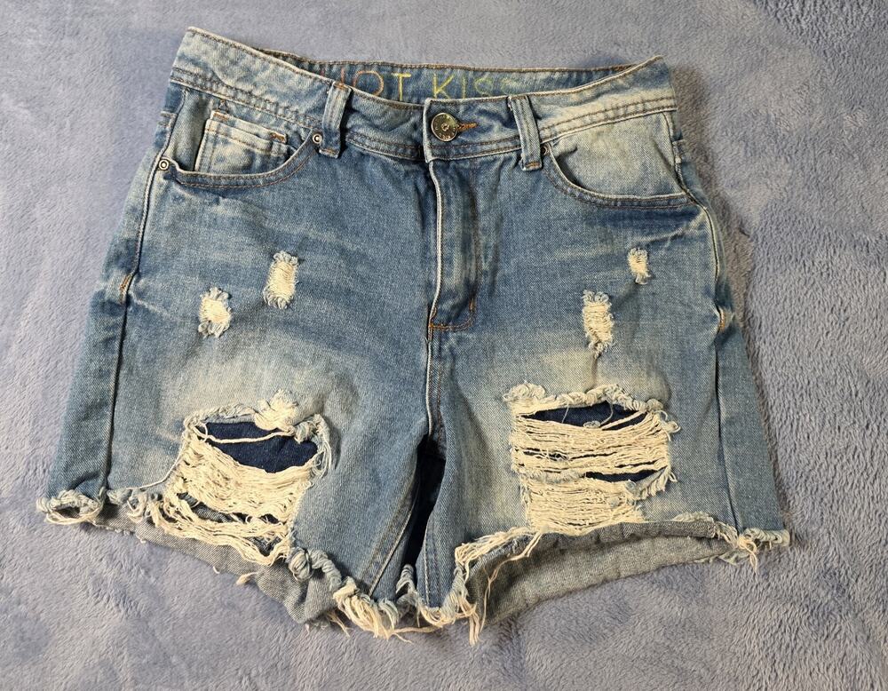 Hot Kiss Denim Shorts Womens Juniors Size 3 Distressed Raw Hem Light Wash